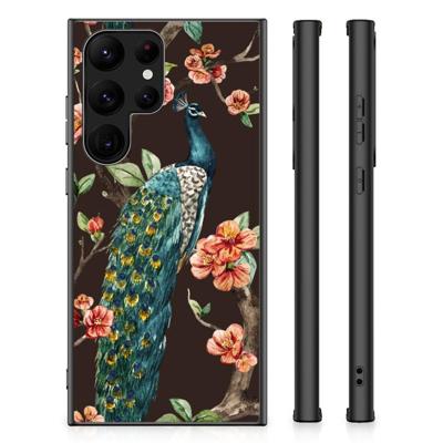 Samsung Galaxy S23 Ultra Dierenprint Telefoonhoesje Pauw met Bloemen Samsung Galaxy S23 Ultra Dierenprint Telefoonhoesje Pauw met Bloemen