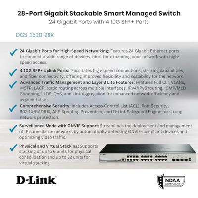 D-Link SmartPro DGS-1510-28X 28-poorts Gigabit smart managed switch D-Link SmartPro DGS-1510-28X 28-poorts Gigabit smart managed switch