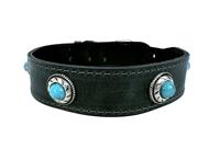 Sazzz halsband hond boho treasure stone vintage leer antraciet - thumbnail