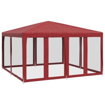 Partytent met 8 mesh zijwanden 4x4 m HDPE rood - thumbnail