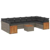 11-delige Loungeset met kussens poly rattan grijs - thumbnail