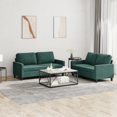 3-delige Loungeset met kussens fluweel donkergroen