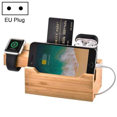 Multifunctionele bamboe opladen Station lader staan Management Base met 3 USB-poorten voor de Apple Watch AirPods iPhone EU Plug