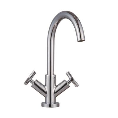 ELIOT tweegreepskraan wastafel, chroom draaibare uitloop keramische ½" ventiel bovenstukken flexibele metalen aansluitslangen volgens DVGW/KTW-A 1 ¼" messing-afvoerplug en waste stangen mou