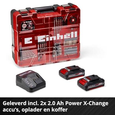 Einhell Power X-Change TE-CD 18/2 Li-i +64 (2x2,0 Ah) Accu-klopboor/schroefmachine 2 snelheden Incl. 64-delige set accessoires, Incl. lader, Incl. 2 accus