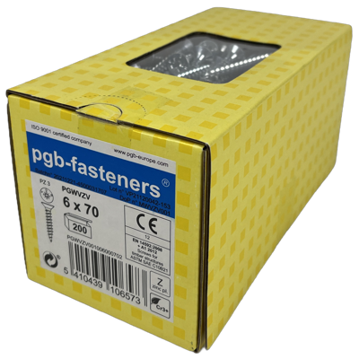 pgb-Europe PGB-FASTENERS | Spaanplaatschroef VZK-Z Ø 6,0x70 Zn | 200 st - PGWVZV001006000702