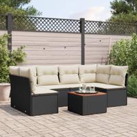 7-delige Loungeset met kussens poly rattan zwart - thumbnail