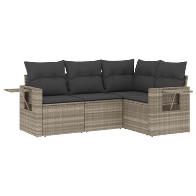 4-delige Loungeset met kussens poly rattan lichtgrijs - thumbnail