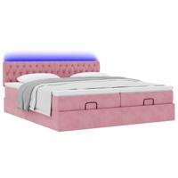 Ottoman bed met matrassen en LED's 160x200cm fluweel roze - thumbnail