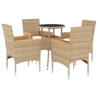 5-delige Tuinset met kussens poly rattan en glas beige - thumbnail