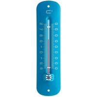 Metalen thermometer 19 cm blauw voor gebruik binnen en buiten - thumbnail