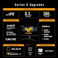 ASUS TUF Gaming VG27AQML5A WQHD-monitor, 27 inch, 300 Hz, 0,3 ms GtG, G-Sync, FreeSync, AdaptiveSync, ELMB Sync, DisplayHDR 400, Fast IPS-paneel, 16:9, 2560x1440, USB, DP, HDMI, ergonomisch - thumbnail