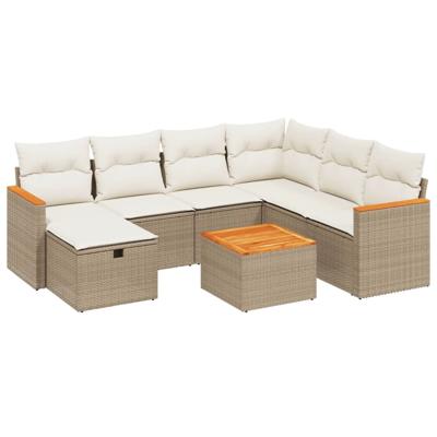 7-delige Loungeset met kussens poly rattan beige