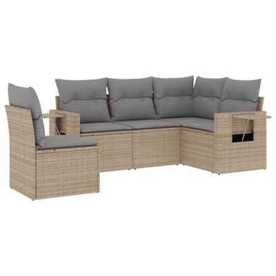5-delige Loungeset met kussens poly rattan beige - thumbnail