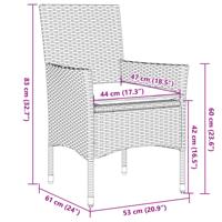 3-delige Tuinset met kussens poly rattan en acaciahout grijs - thumbnail