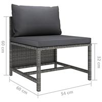 3-delige Loungeset met kussens poly rattan grijs - thumbnail