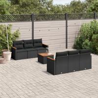 7-delige Loungeset met kussens poly rattan zwart - thumbnail