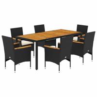 7-delige Tuinset met kussens poly rattan en acaciahout zwart - thumbnail