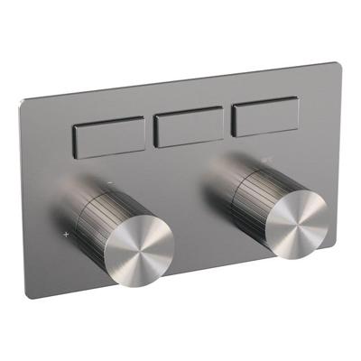 Brauer Stripe 3-weg inbouwthermostaat met drukknoppen met in- en afbouwdelen RVS-kleurig geborsteld PVD