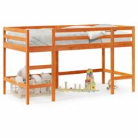 Kinderhoogslaper met ladder 90x190 cm massief grenenhout bruin - thumbnail