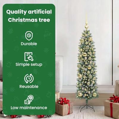 VidaXL Kunstmatige slanke kerstboom met 150 led groen en wit 120 cm