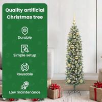 VidaXL Kunstmatige slanke kerstboom met 150 led groen en wit 120 cm - thumbnail