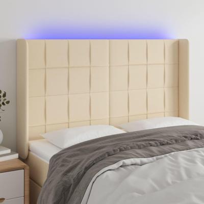 Hoofdbord LED 147x16x118/128 cm stof crèmekleurig