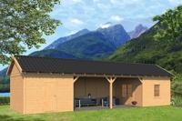 Tuindeco Hamar XL Overkapping type 12 1303x445 cm Lariks/Douglashout blank- Zadeldak- Onbehandeld lariks Douglas hout- Tuindeco - thumbnail