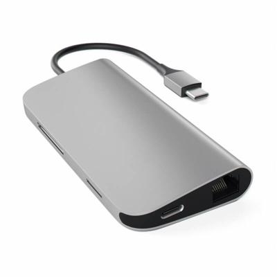 SATECHI Aluminium Multipoort Adapter 4K HDMI, USB-C Pass-Through, Gigabit Ethernet, SD/Micro Kaartlezers, USB 3.0 - Voor M2/ M1 Macbook Pro/Air, M2/ M1 iPad Pro/Air, M2 Mac Mini (Spacegrijs)