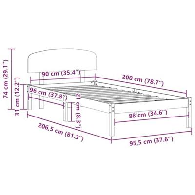 Bedframe met hoofdeinde Bruin 90 x 200 cm Massief grenenhout