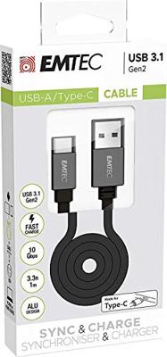 Emtec T700TCU3 adapterkabel USB-A type C 3.1, zwart, 1,2 meter