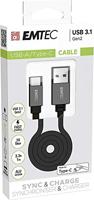 Emtec T700TCU3 adapterkabel USB-A type C 3.1, zwart, 1,2 meter - thumbnail