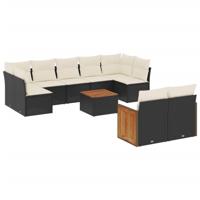 10-delige Loungeset met kussens poly rattan zwart - thumbnail