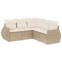 5-delige Loungeset met kussens poly rattan beige - thumbnail