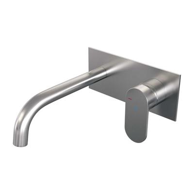 Brushed Edition inbouw wastafelmengkraan met gebogen uitloop en afdekplaat - model C1, RVS geborsteld PVD