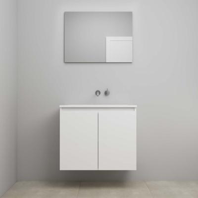 On-Line Badkamermeubelset - 80 cm - Voorgemonteerd - Greeploos 2 Deuren - Acryl Wastafel - zonder Kraangat - Spiegel - Mat Wit