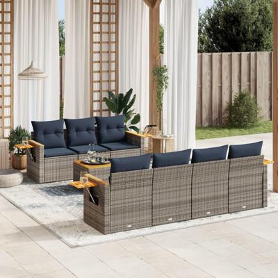 8-delige Loungeset met kussens poly rattan grijs