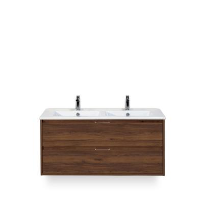 Porto Badmeubelset 120 cm - 2 laden Walnoot - Keramische Wastafel Wit Slim