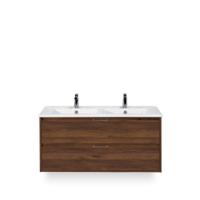 Porto Badmeubelset 120 cm - 2 laden Walnoot - Keramische Wastafel Wit Slim - thumbnail