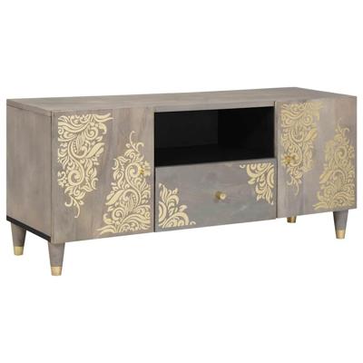 TV-kast Grijs en Goud 105 x 33.5 x 46 cm Massief mangohout TV-kast Grijs en Goud 105 x 33.5 x 46 cm Massief mangohout