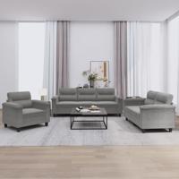 3-delige Loungeset met kussens microvezelstof donkergrijs - thumbnail