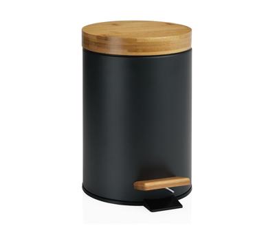 Pedaalemmer Andrea House Zwart Mat Metaal Bamboe 3 L (Ø 17 x 26 cm)