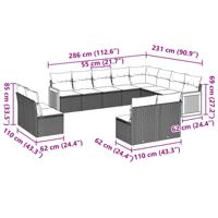 12-delige Loungeset met kussens poly rattan grijs - thumbnail