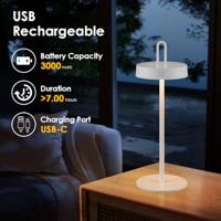 Draadloze Oplaadbare LED Tafellamp - Binnen & Buiten - Dimbaar - ø12.8 x 36.6 cm - Warmwit licht - 3000mAh - White - thumbnail