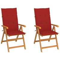 VidaXL Inklapbare stoelen 2 st met rode kussens massief teakhout - thumbnail