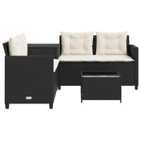 Tuinbank met tafel en kussens L-vormig poly rattan zwart - thumbnail