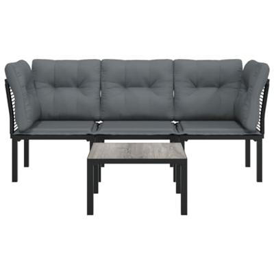 4-delige Loungeset poly rattan zwart en grijs