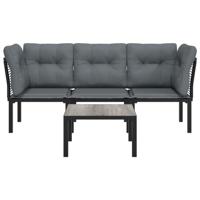 4-delige Loungeset poly rattan zwart en grijs - thumbnail