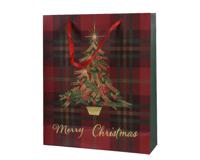 Geschenktas everlands kunstkerstboom rood 8x18x24cm - thumbnail