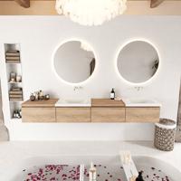 MONDIAZ BUKLA 240cm badmeubel met module 60 links kleur Washed Oak met 4 lades. Wastafel CLOUD dubbel 0 kraangaten kleur Talc. - thumbnail